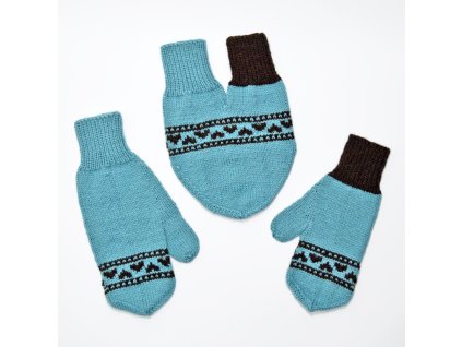 partnerské rukavice hearts světle modrá tmavě hnědá