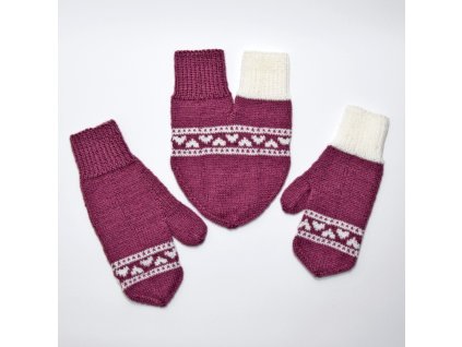 partnerské rukavice hearts švestková bílá