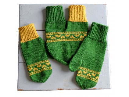 Partnerské rukavice HEARTS sada - zelená/žlutá