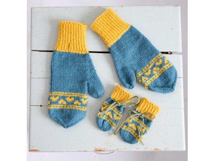 Rukavice pro mámu a miminko - modrá/žlutá