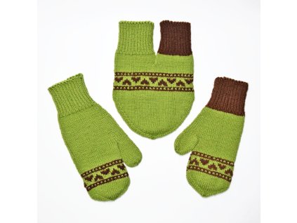 partnerské rukavice hearts světle zelená hnědá