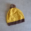 Čepice s bambulí - tečkovaná - zlatá/hnědá