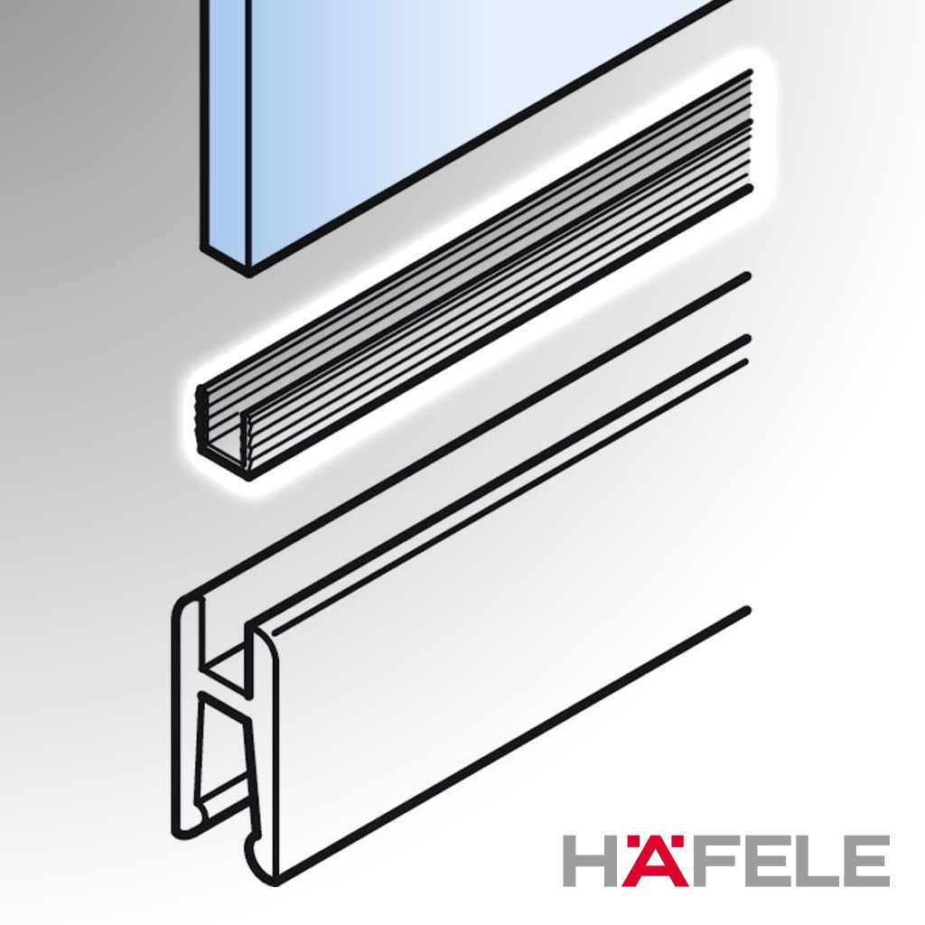 HAFELE - Nacvakávacia lišta pre sklenené dvere, pre Slido F-Line14 25A, sivá, 2500 mm