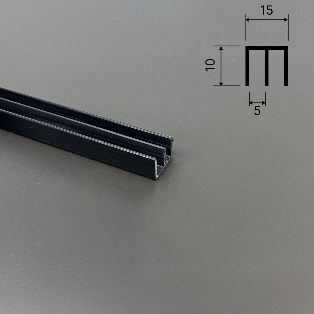 Vodiaca lišta na sklo 4 mm - horná, posuvná, čierna, 2 m