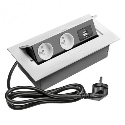 Elektrická zásuvka - Výklopná zásuvka GTV FLEXIPORT, 2 x 230V, 2 x USB, Biela