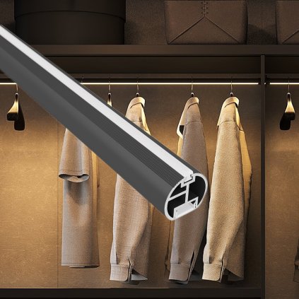 LED vešiaková tyč - Reling 2 m, Mliečna, Čierna