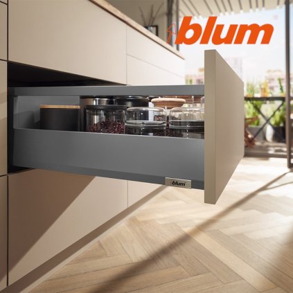 BLUM - MERIVOBOX - sada výška E-reling - BLUMOTION TIP-ON - 70kg -  MD450 - tmavosivá