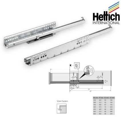 Hettich-QUADRO výsuv s tlmením EB23/22kg čiastočný P+L (Variant Dľžka 250 mm)