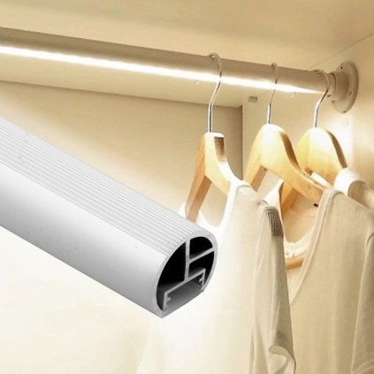 LED vešiaková tyč - Reling 2 m, Mliečna, Hliník elox