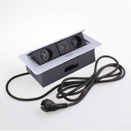 Elektrická zásuvka - Výklopná zásuvka Design Light KOMBI BOX, 2 x 230V, 2 x USB, hliník - Výpredaj