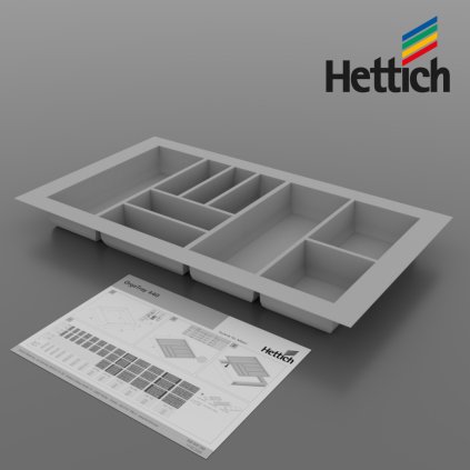 Hettich-OrgaTray 440 príborník strieborný, hľbka 581 - 620 mm šírka (VAR ROZTEC 701 - 800 mm)