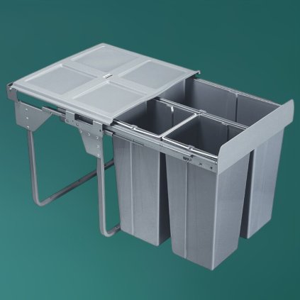 Smetný kôš WIRELI, 600mm, 1x34L-2x17L, ručné otváranie, sivý