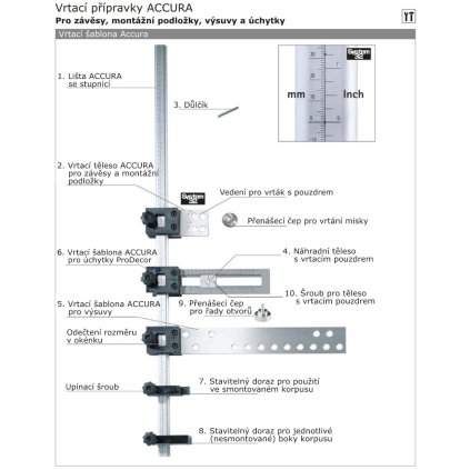 Hettich - Vŕtacia šablóna Accura 20014 hliníková lišta 2000mm