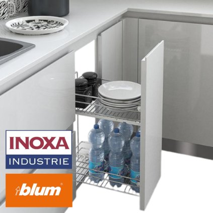 INOXA 600 - výsuvný dvojkôš s tlmením chróm - výsuv BLUM