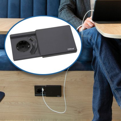 Elektrická zásuvka - Posuvná zásuvka EVOline Square 80, 1 x 230V, 1 x USB A, čierna