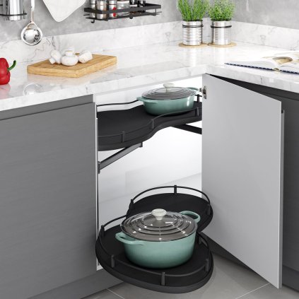 Starax - Rohová ladvinka SECRET 450 mm poličky s tlmením, antracit, pravé
