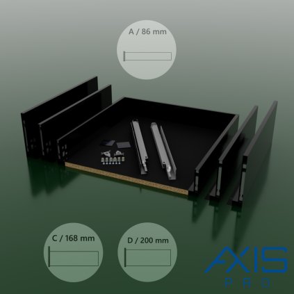 AXISPRO - Komplet zásuvka čierne drevené dno do korpusu 800 mm / (Variant Dľžka výsuv 500 mm, VARIANT VÝŠKA výška C / 167 mm)