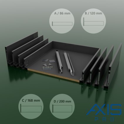 AXISPRO - Komplet zásuvka antracit drevené dno do korpusu 800 mm / (Variant Dľžka výsuv 450 mm, VARIANT VÝŠKA výška N / 69 MM)