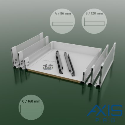 AXISPRO - Komplet zásuvka Glass, biele drevené dno do korpusu 1000 mm/