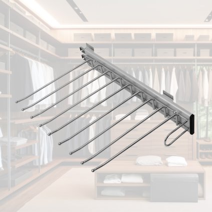 Výsuvný vešiak na nohavice WS, pravostranný, 9 ramien, Chróm