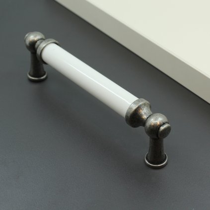 Úchytka - Tomurcuk - 1650, Antické striebro + Biely porcelán, 96 mm