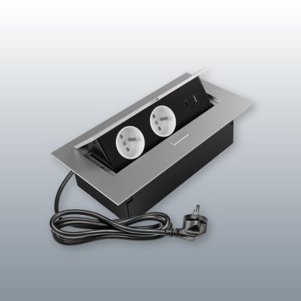 Elektrická zásuvka - Výklopná zásuvka GTV FLEXIPORT, 2 x 230V, USB A+C, Hliník