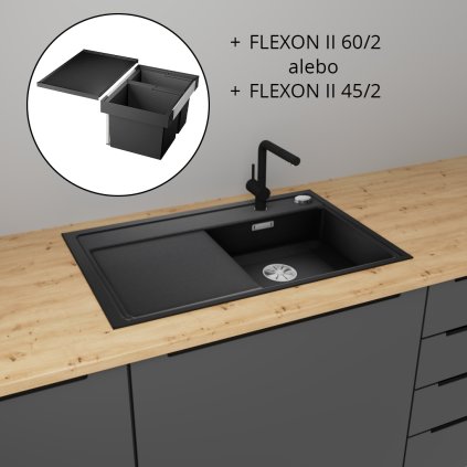 Blanco - SET Drez Zenar 45 S + Batéria Linus - S + Smetný kôš Flexon II, Čierna