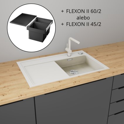 Blanco - SET Drez Zenar 45 S + Batéria Linus - S + Smetný kôš Flexon II, Biela soft