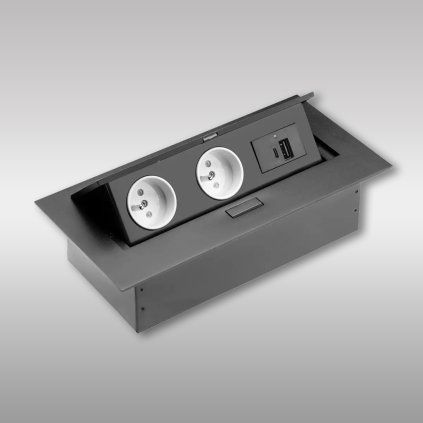Elektrická zásuvka - Výklopná zásuvka GTV FLEXIPORT, 2 x 230V, USB A+C, Čierna