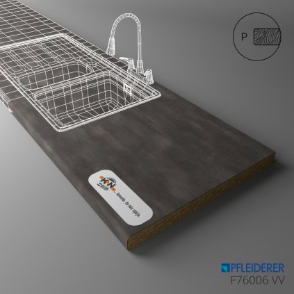 PFLEIDERER - Pracovná Doska - F76006 VV - Tempered  Steel - 4100 x 900 x 38 mm (SK PROG)