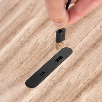 Elektrická záuvka - Nabíjacia jednotka oválna, USB A+C, Čierna