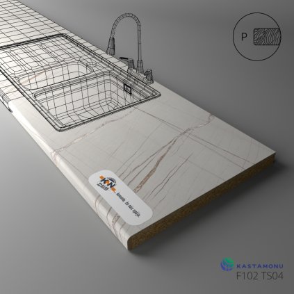 KASTAMONU - Pracovná doska TECHNOTOP - F102 TS04 - 4100 x 635 x 38 - Kavala Marble