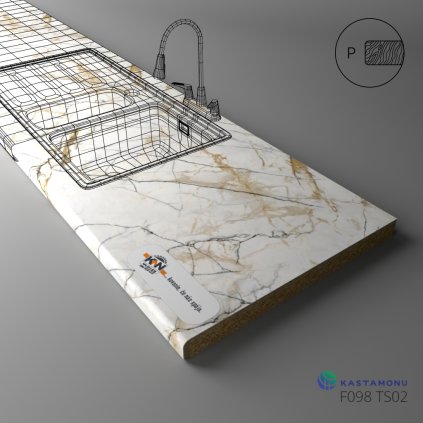 KASTAMONU - Pracovná doska TECHNOTOP - F098 TS02 - 4100 x 900 x 38 - Firenze Marble