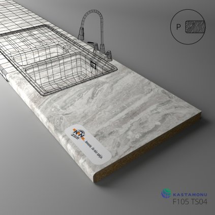 KASTAMONU - Pracovná doska TECHNOTOP - F105 TS04 - 4100 x 635 x 38 - Riviera Marble
