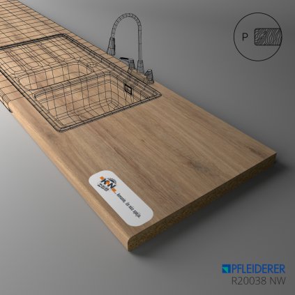 PFLEIDERER - Pracovná Doska - R20038 NW - Natural Chalet Oak - 2050 x 600 x 38 mm