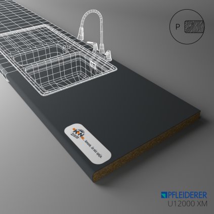 PFLEIDERER - Pracovná Doska - U12000 XM - Volcanic Black Matt - 2050 x 900 x 38 mm