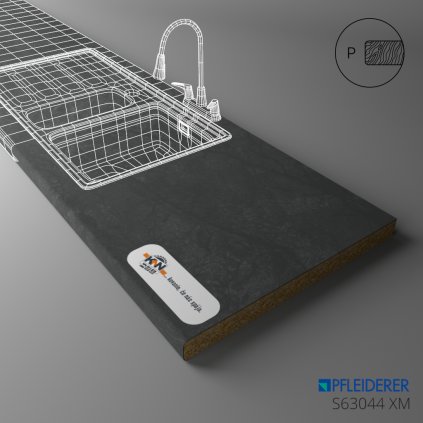 PFLEIDERER - Pracovná Doska - S63044 XM - Caviar Black - 2050 x 900 x 38 mm