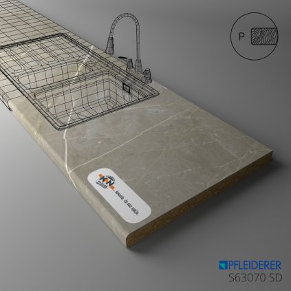 PFLEIDERER - Pracovná Doska - S63070 SD - Marble Lugano - 2050 x 600 x 38 mm