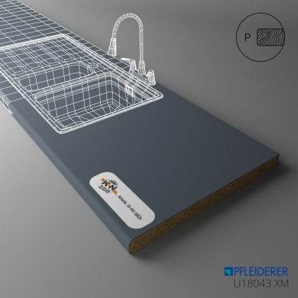 PFLEIDERER - Pracovná Doska - U18043 XM - Poseidon Matt  - 2050 x 600 x 38 mm