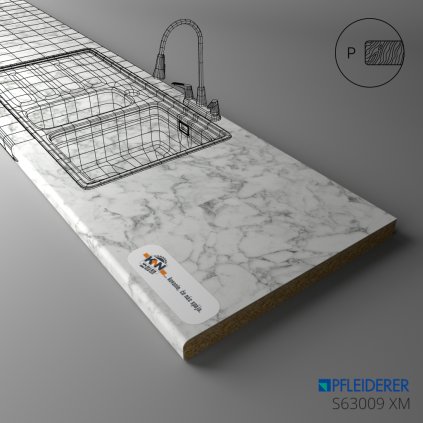 PFLEIDERER - Pracovná Doska - S63009 XM - Carrara Marble - 2050 x 900 x 20 mm