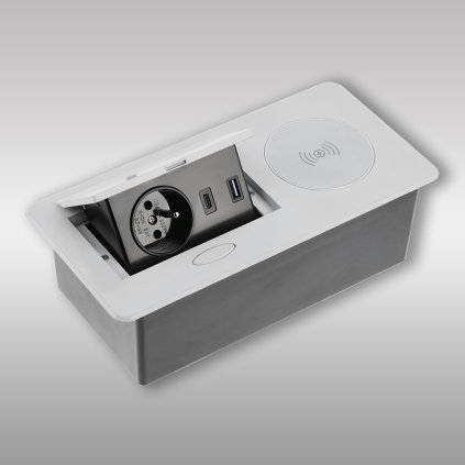 Elektrická zásuvka - Výklopná zásuvka GTV AVARO PLUS, 1 x 230V, USB A+C, 1 x indukčná 5W, Biela