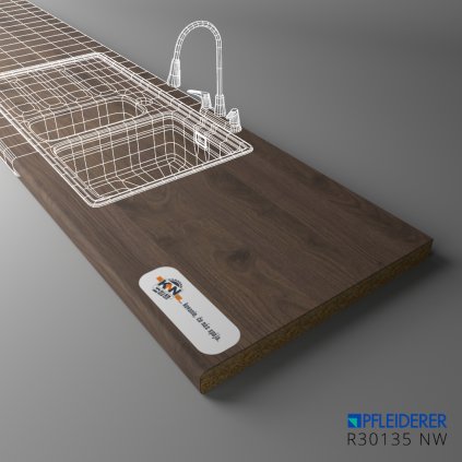 PFLEIDERER - Pracovná Doska - R30135 NW - Okapi Walnut - 4100 x 600 x 38 mm