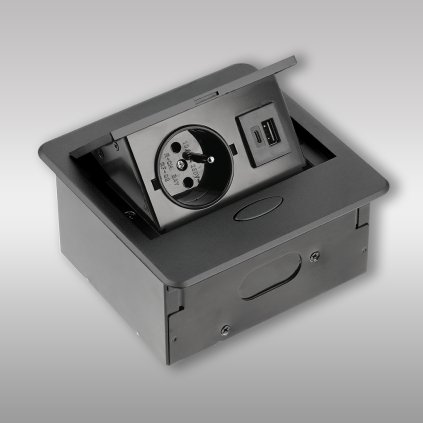 Elektrická zásuvka - Výklopná zásuvka GTV AVARO PLUS, 1 x 230V, USB A+C, Čierna