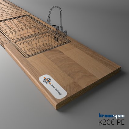 KRONOSPAN - Pracovná doska - K206 PE - Porterhouse Walnut - 2050 x 600 x 38 mm