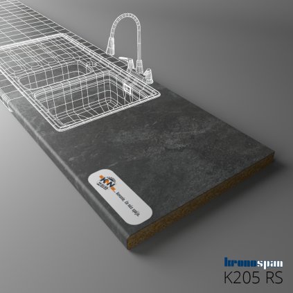 KRONOSPAN - Pracovná doska - K205 RS - Black Concrete - 2050 x 600 x 38 mm