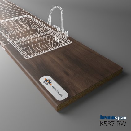 KRONOSPAN - Pracovná doska - K537 RW - ABS - Ristretto Baroque Oak - 2050 x 900 x 38 mm