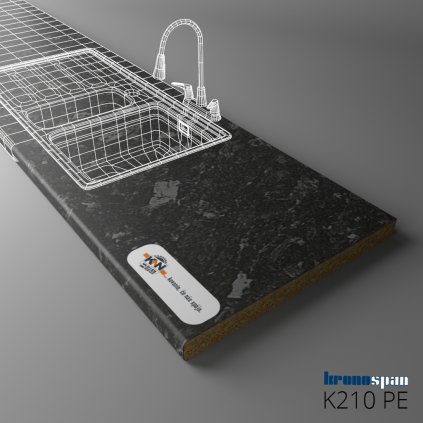 KRONOSPAN - Pracovná doska - K210 PE - Flint čierny - 2050 x 600 x 38 mm