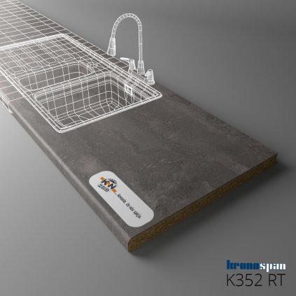 KRONOSPAN - Pracovná doska - K352 RT - ABS - Flow železný - 2050 x 900 x 38 mm