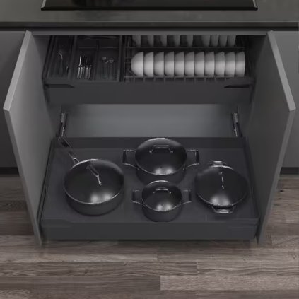 WIRELI - Plný výsuvný koš s bočným vedením, pre korpus 600 mm, Antracit