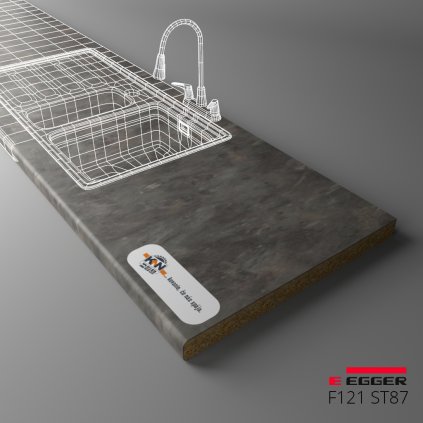 EGGER - Pracovná doska - F121 ST87 - Metal rock antracitový - 38 mm